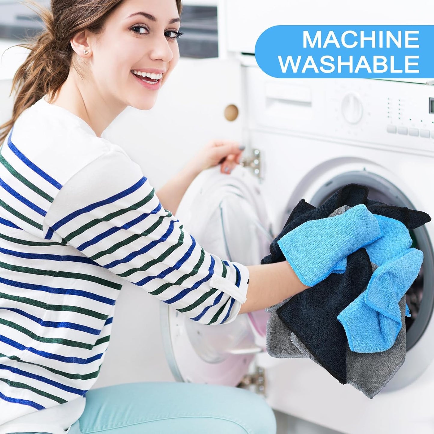 Tanlade 30 Pcs Microfiber Cleaning Cloth 6"x6" Cleaning Rags Reasonable Kitchen Towels Microfiber Towels Cars Wash Dry Erase Cloth (Blue/Gray/Black)