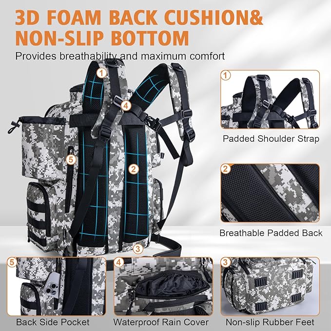 Goture Fishing Backpack, 58L 900D Water-Resistant Insulated Tackle Backpack - Image 6
