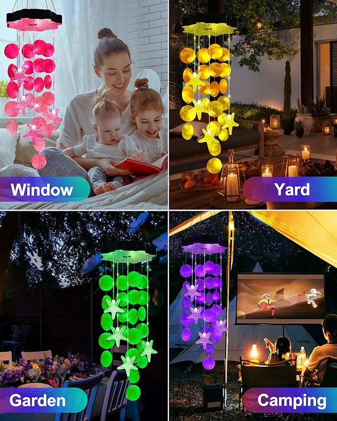 Toodour Solar Wind Chimes for Outside, Shells Light Gifts for Mom Grandma Women - Image 6