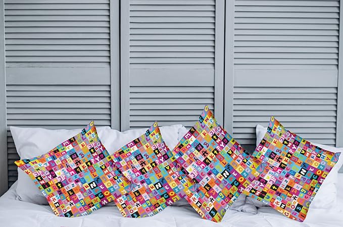 Ambesonne Abstract Throw Pillow Cushion Case Pack of 4, Colored Alphabet - Image 2