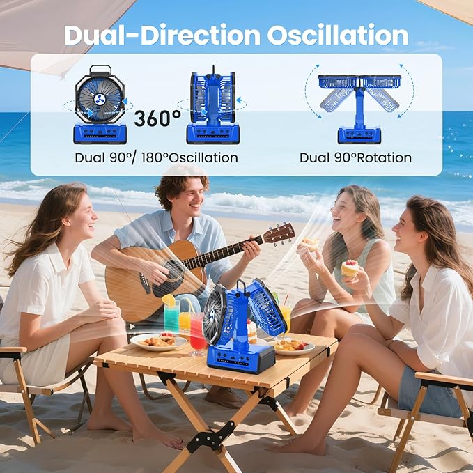 Dual Head Portable Rechargeable Fan 20000mAh Battery Powered Camping Fan - Image 5