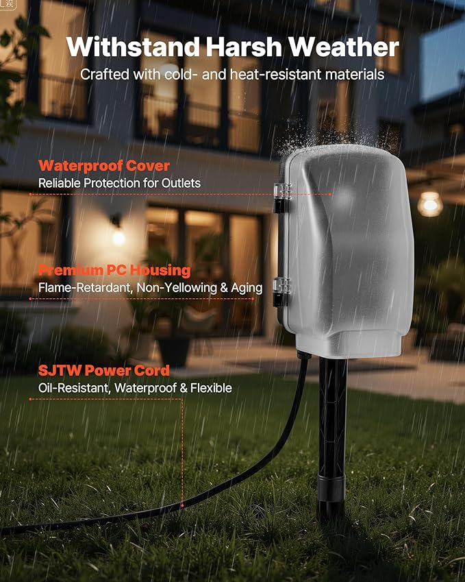 VEVOR Outdoor Power Stake Timer, 100FT Extension Cord, Remote Control Outdoor - Image 6