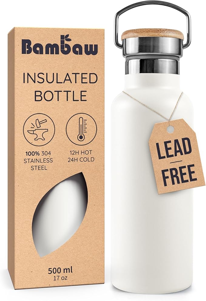 Bambaw Insulated Water Bottle 16 oz, Stainless Steel Water Bottle by Bambaw