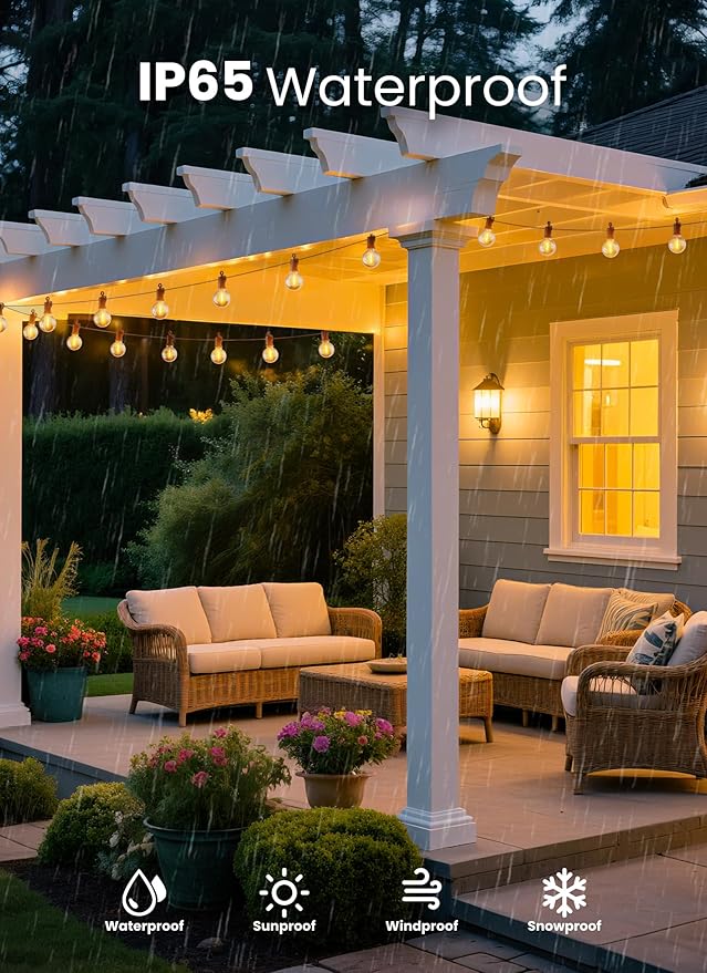 Outdoor String Patio Lights, 25FT 12 LED Patio Lights Waterproof, Connectable - Image 2