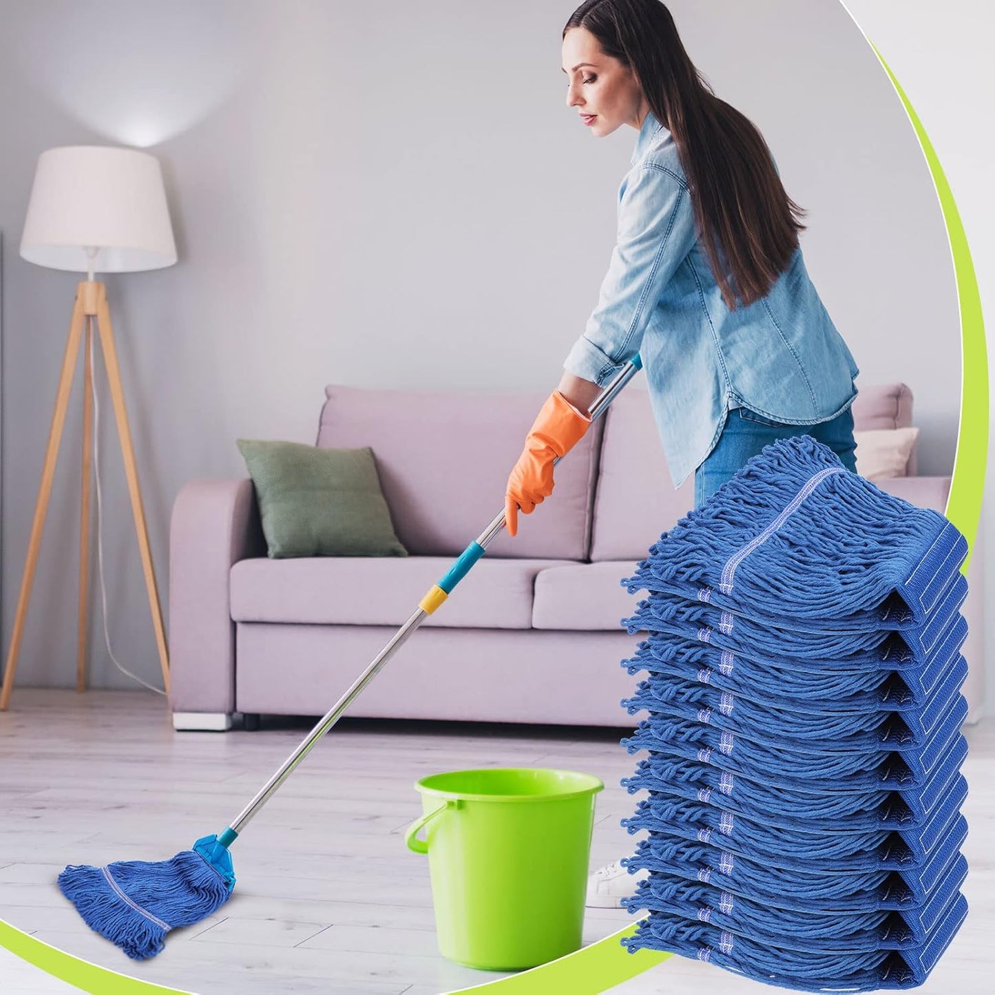 Roshtia 30 Pieces Commercial Mop Head Replacement Floor Cleaning Wet Mop Heads Heavy Duty Large Cotton String Sweeper Refills for Industrial Home Use(Blue)