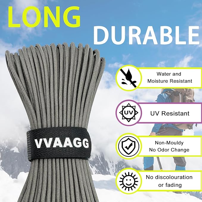 VVAAGG 1000 Paracord Rope 200FT, 4mm Utility Parachute Cord Heavy Duty 12 - Image 3