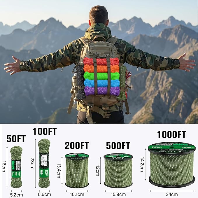 Reflective Paracord Rope 750 lb - 1000ft 5/32" Parachute Cord 4MM 12-Strand - Image 5