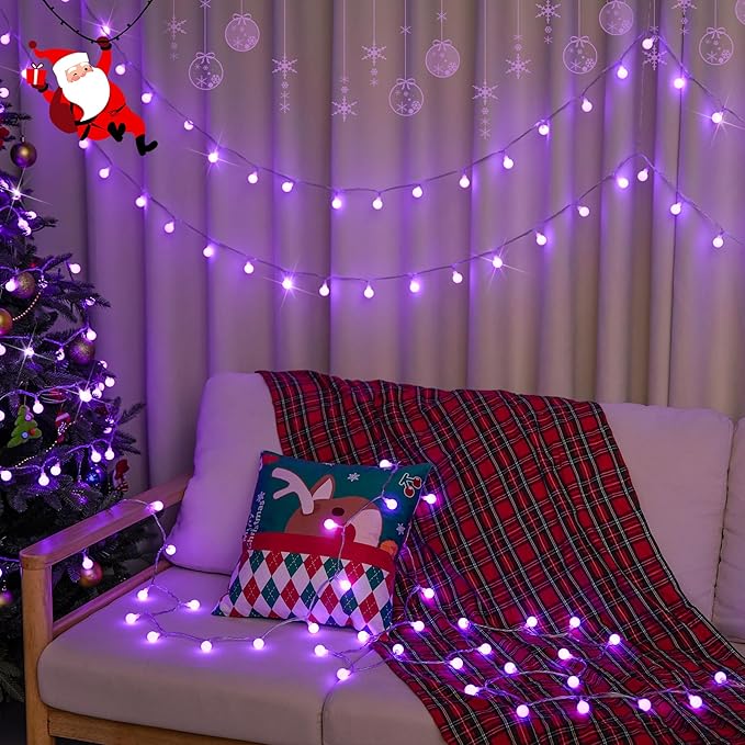 JMEXSUSS Purple Christmas Lights Indoor, Connectable 100 LED Globe String - Image 3