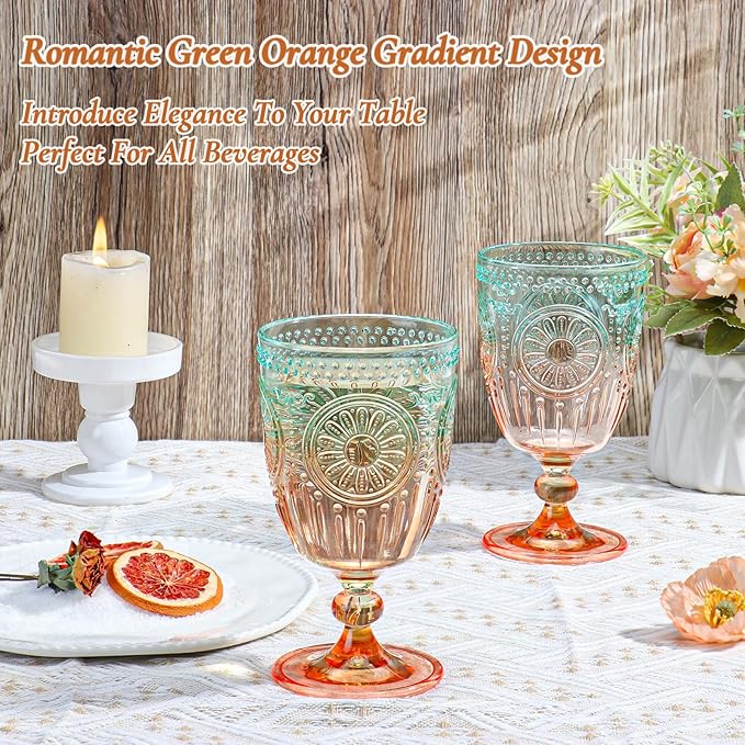 XUWAIDSGN 24Pcs Plastic Vintage Wine Glasses 13.5oz Reusable Embossed Goblet - Image 2