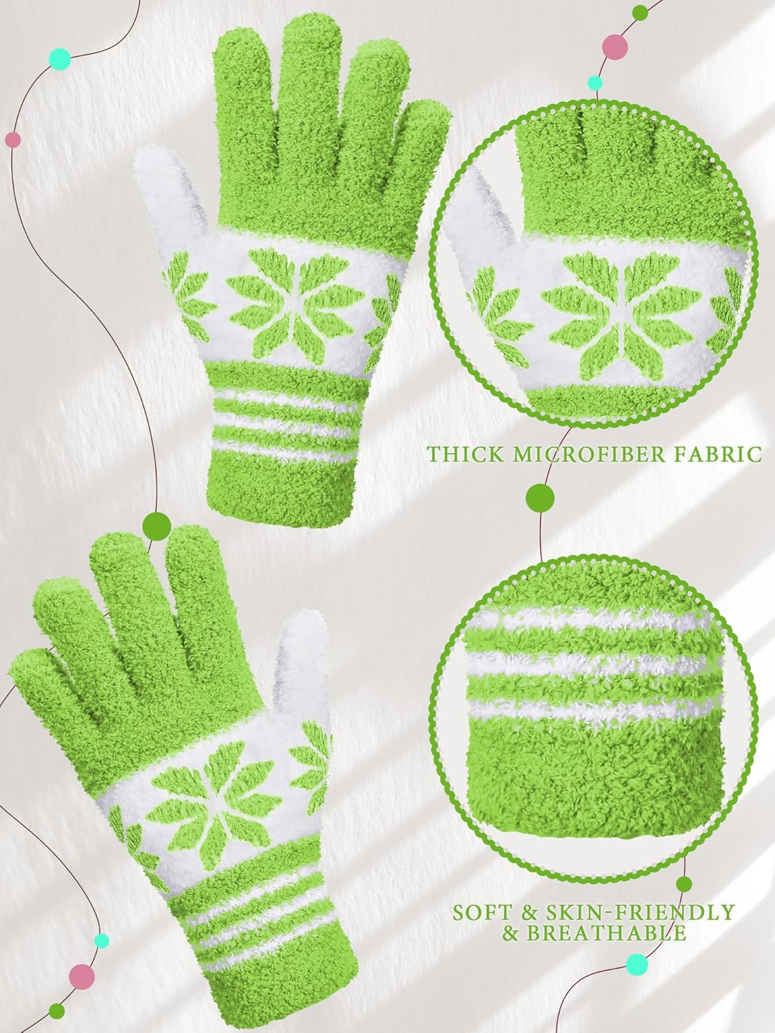 Patelai 3 Pairs Microfiber Plant Dusting Gloves Leaf Cleaning Gloves for Indoor Plants, Blinds, Furniture, House(Medium,Snowflake Yellow, Pink, Blue, White)