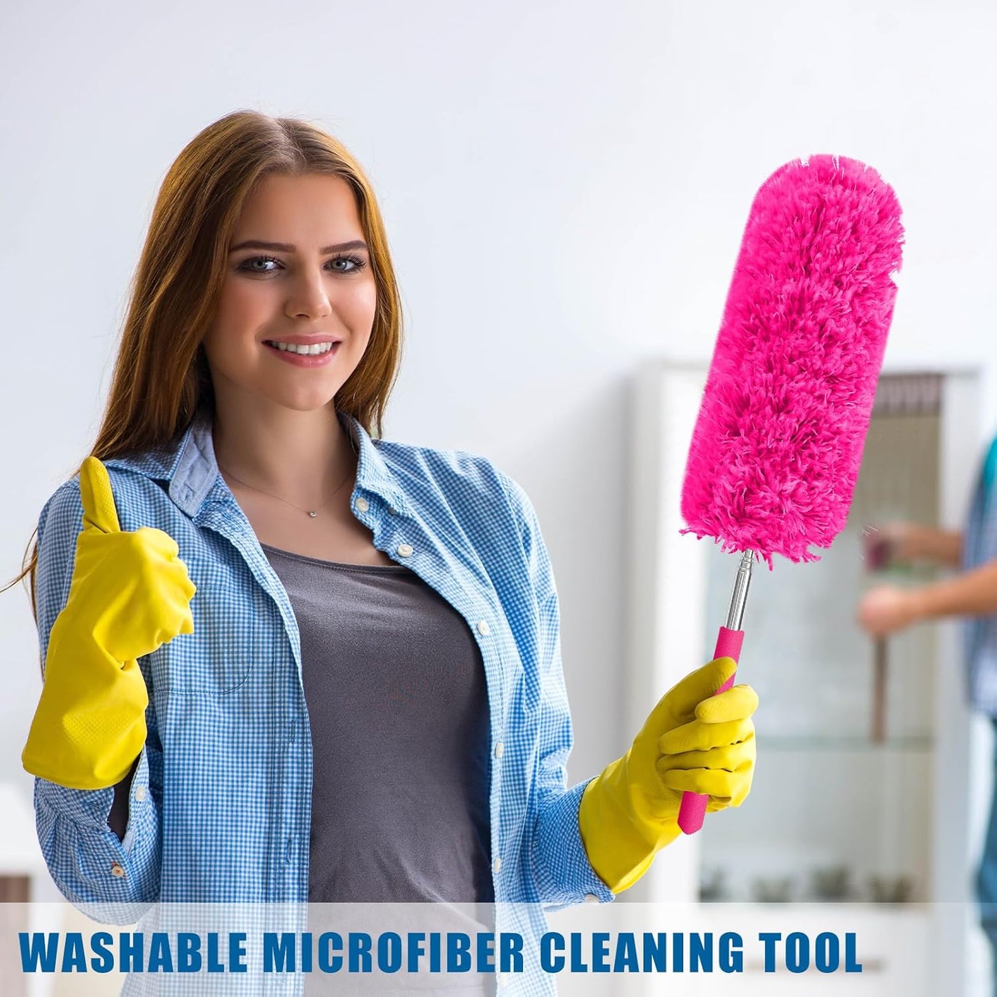 Tanlade 8 Pcs Microfiber Feather Duster for Cleaning 13-31 Inch Extendable Cobweb Dusters Ceiling Fan Duster Washable Bendable Tool for Office Car Window Furniture (Stylish Color)