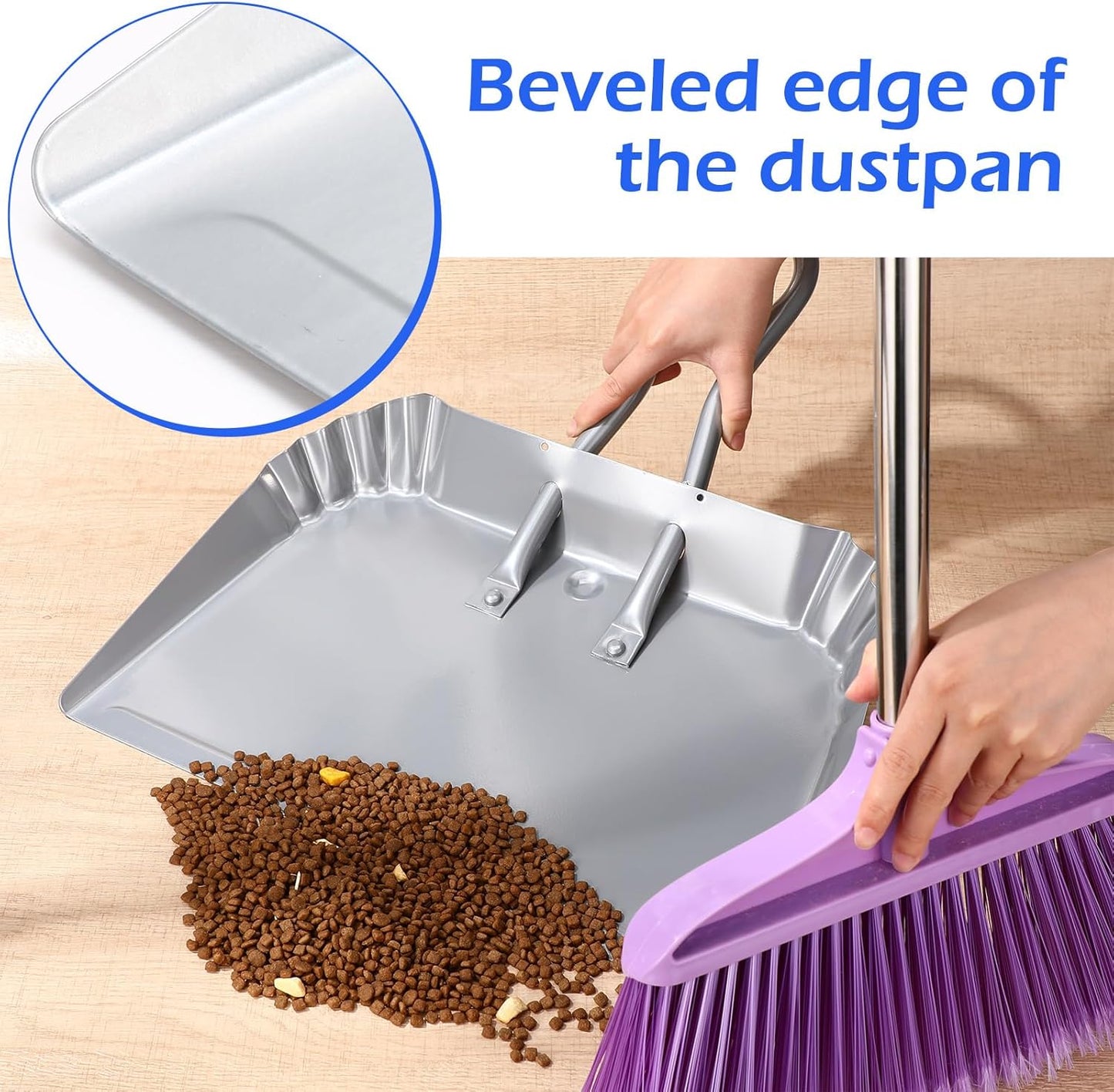 Mumufy 4 Pcs 16 Inch Heavy Duty Metal Dustpan Large Wide Dust Pans for Household Handheld Wide Scooper and Debris Cleaning Tool Ideal for Home and Commercial Use (Sliver)