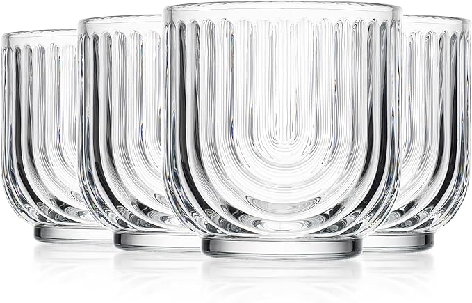 Glaver's Vintage Glassware Art Deco Glasse Ribbed Drinking Glasses U-Shape Arch - Image 8