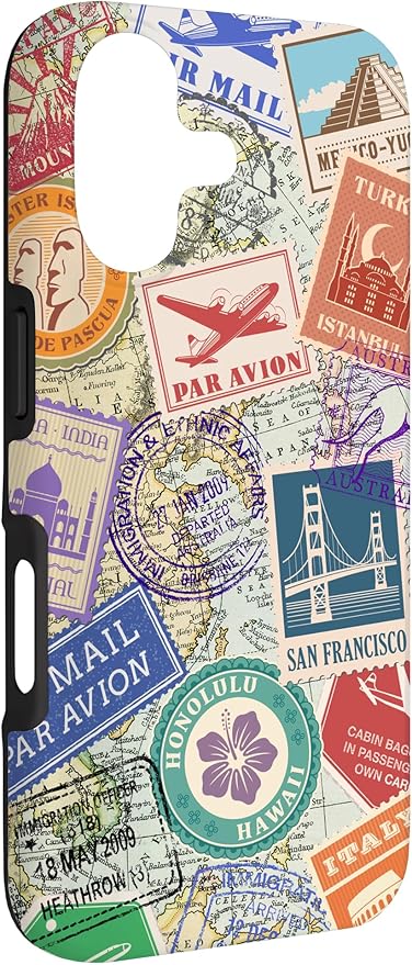 World Map Travel Passport Stamps Postage Stamp Case - Image 3