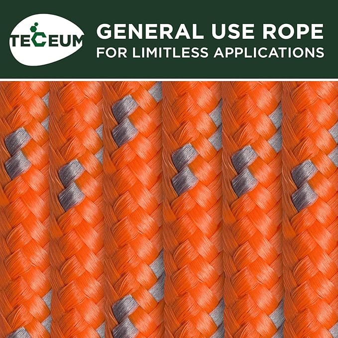TECEUM Rope – 90 Feet x 3/8 Inch – Orange Gray – Strong All-Purpose Utility - Image 9