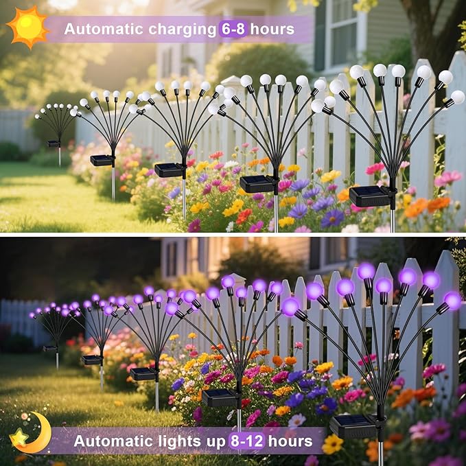 ZFNN Solar Garden Lights 16 LEDs, 2 Pack 8 Heads, Outdoor Waterproof, Swaying - Image 3