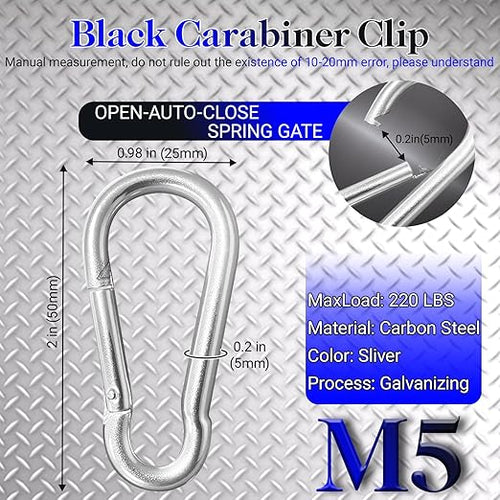 12 Pack 2" Heavy Duty Carabiner Clips, M5 Sliver Galvanized Steel Spring Snap - Image 2