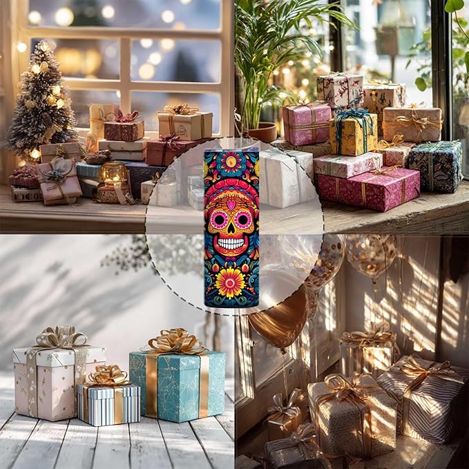 Firmiso 20 oz Tumbler｜Skinny Insulated Travel Mug｜Sugar Skull Floral Stainless - Image 7
