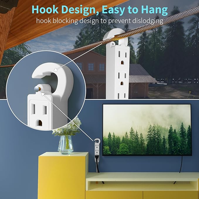 16/3 25 Ft 3 Outlet Extension Cord Indoor, Outdoor White Extension Cords - Image 6