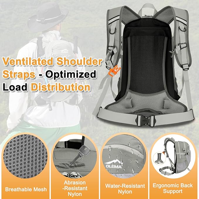 OLEMA Hiking Backpack, 25L Lightweight Travel Backpacks, Camping Daypack - Image 6