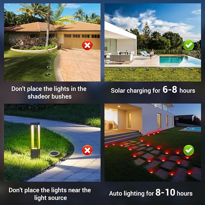 Peasur Mini Solar Ground Lights Outdoor, 4 Pack Flat Solar Powered Disc Lights - Image 7