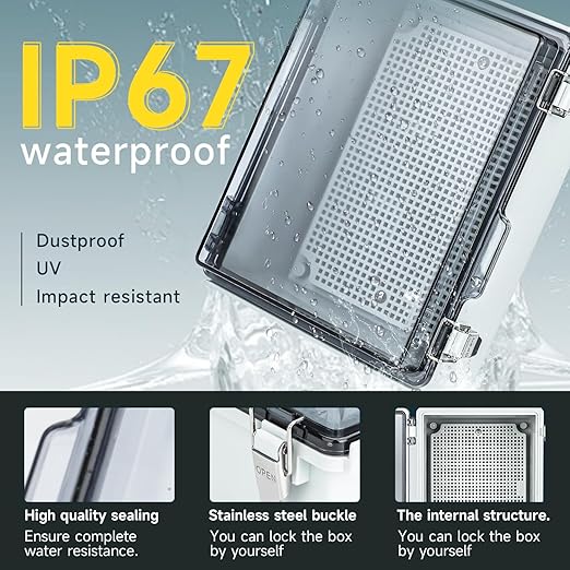 Large Waterproof Electrical Junction Box, IP67 Waterproof Clear ABS Plastic - Image 2