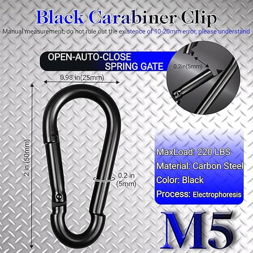 12 Pack 2" Spring Snap Hook Carabiners, Galvanized Steel Black Small Carabiner - Image 2
