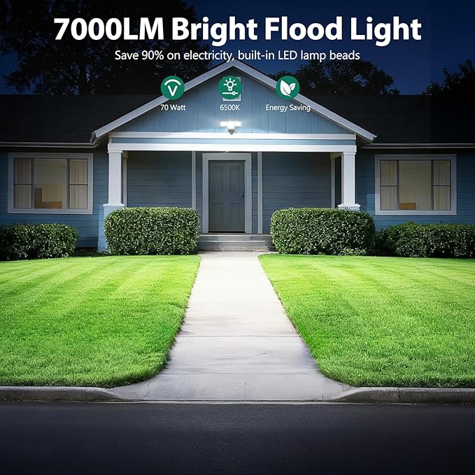 70W 7000LM Security Lights Outdoor, 4-Head LED Motion Sensor Light, Hardwired - Image 5