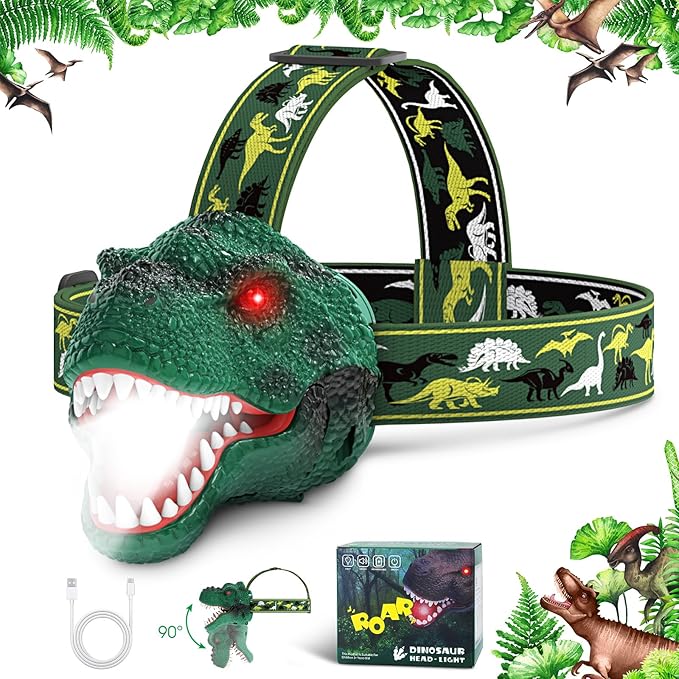 Dysaim Kids Headlamp, Rechargeable T-Rex Dinosaur Headlamp by Dysaim