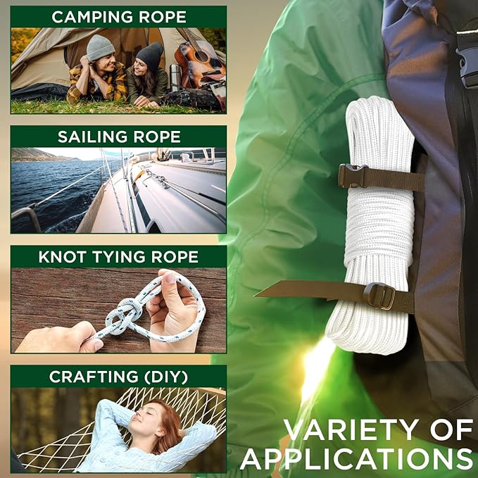 TECEUM Rope – 150 Feet x 1/4 Inch – White – Strong All-Purpose Utility Rope – - Image 5