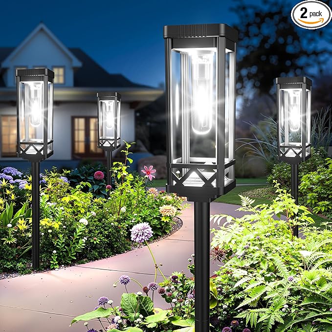 KOOPER Taller Solar Pathway Lights Outdoor, 2 Pack Upgraded Brighter Solar by KOOPER
