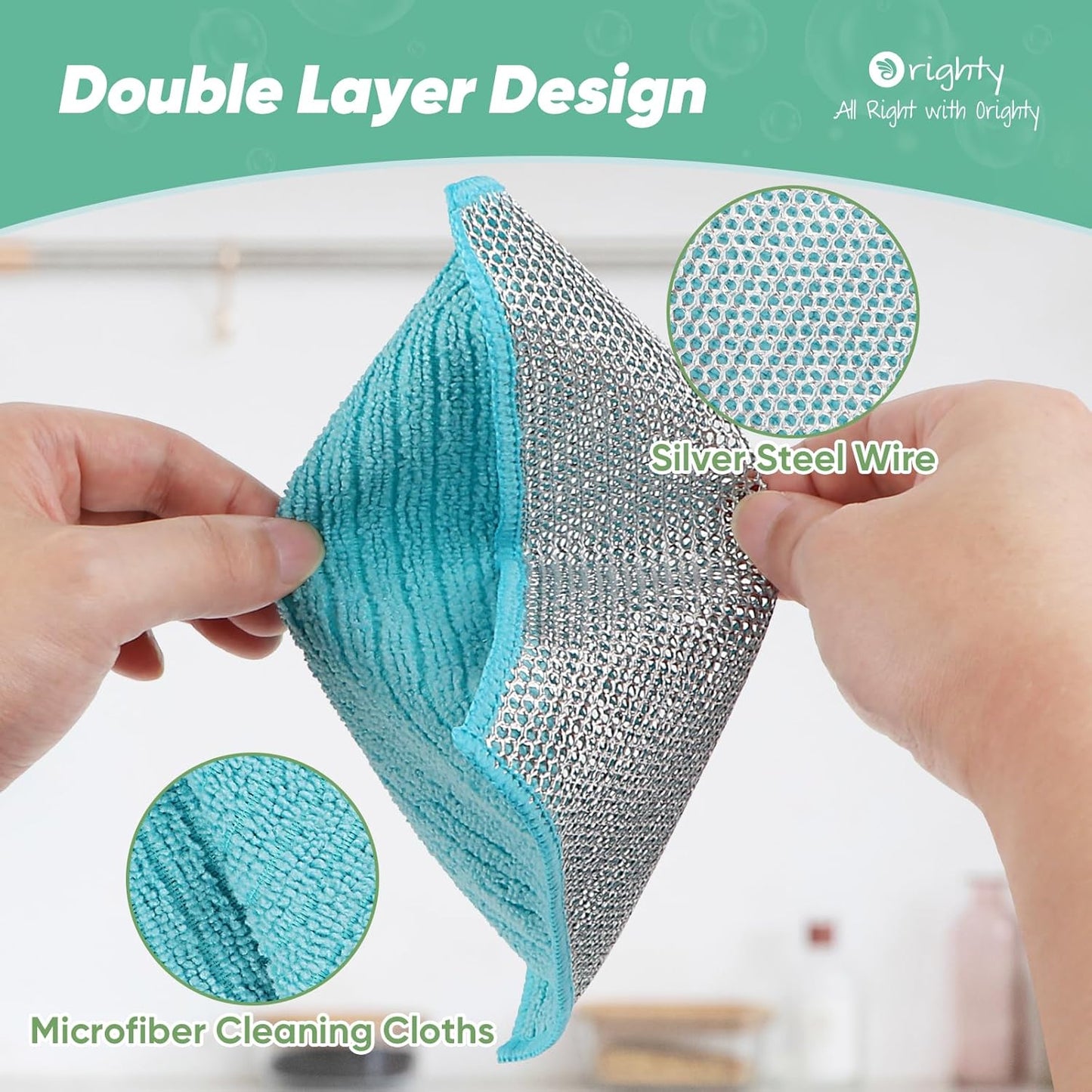 Orighty Multipurpose Wire Dishwashing Rag 24 Pcs, Upgraded Double-Layer Non-Scratch Wire Dish Cleaning Cloths, Kitchen Reusable Steel Scrubber, Powerful Dishcloth Rag for Cookware, Multicolor, 7"x8"