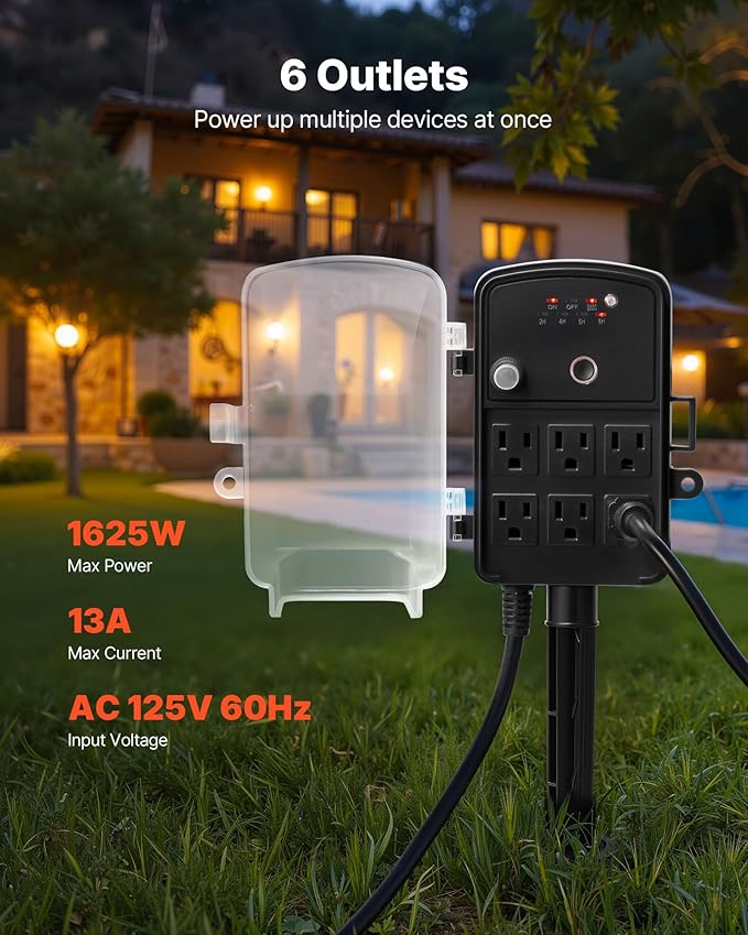 VEVOR Outdoor Power Stake Timer, 100FT Extension Cord, Remote Control Outdoor - Image 2