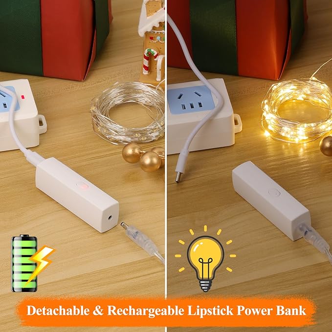 Lakumu 66FT Fairy Twinkle Lights Battery Operated, 100 LEDs Rechargeable - Image 3