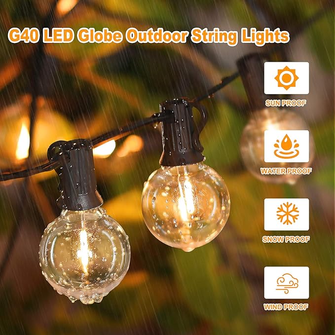 Bosceos 50FT Outdoor G40 LED Globe String Lights Dimmable Waterproof - Image 5