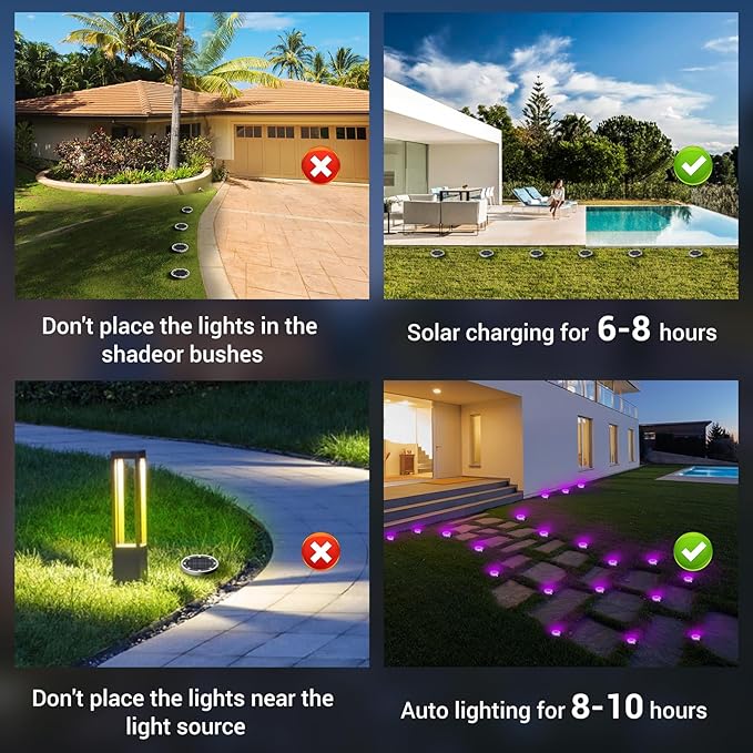 Peasur Solar Ground Lights Outdoor, 8 Pack Flat Solar Powered Disc Lights - Image 7