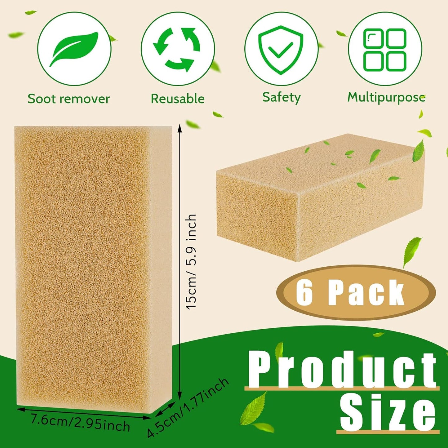 Tessco for you 6 Pcs Reusable Soot Eraser Sponge for Dry Cleaning - Effective Soot Remover for Pet Hair, Dust, and Dirt on Painted Walls, Books, and Car Interiors