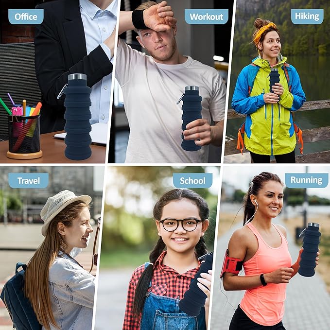 Collapsible Water Bottles 12oz, Odorless BPA-Free Silicone, Leak-Proof Foldable - Image 5
