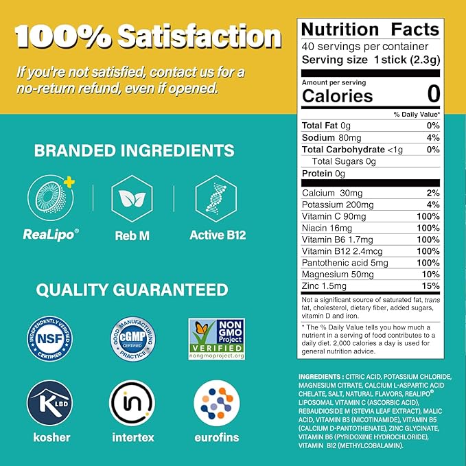 40 Sticks Sugar Free & 0 Calorie Electrolyte Hydration Packets, Low Sodium - Image 3