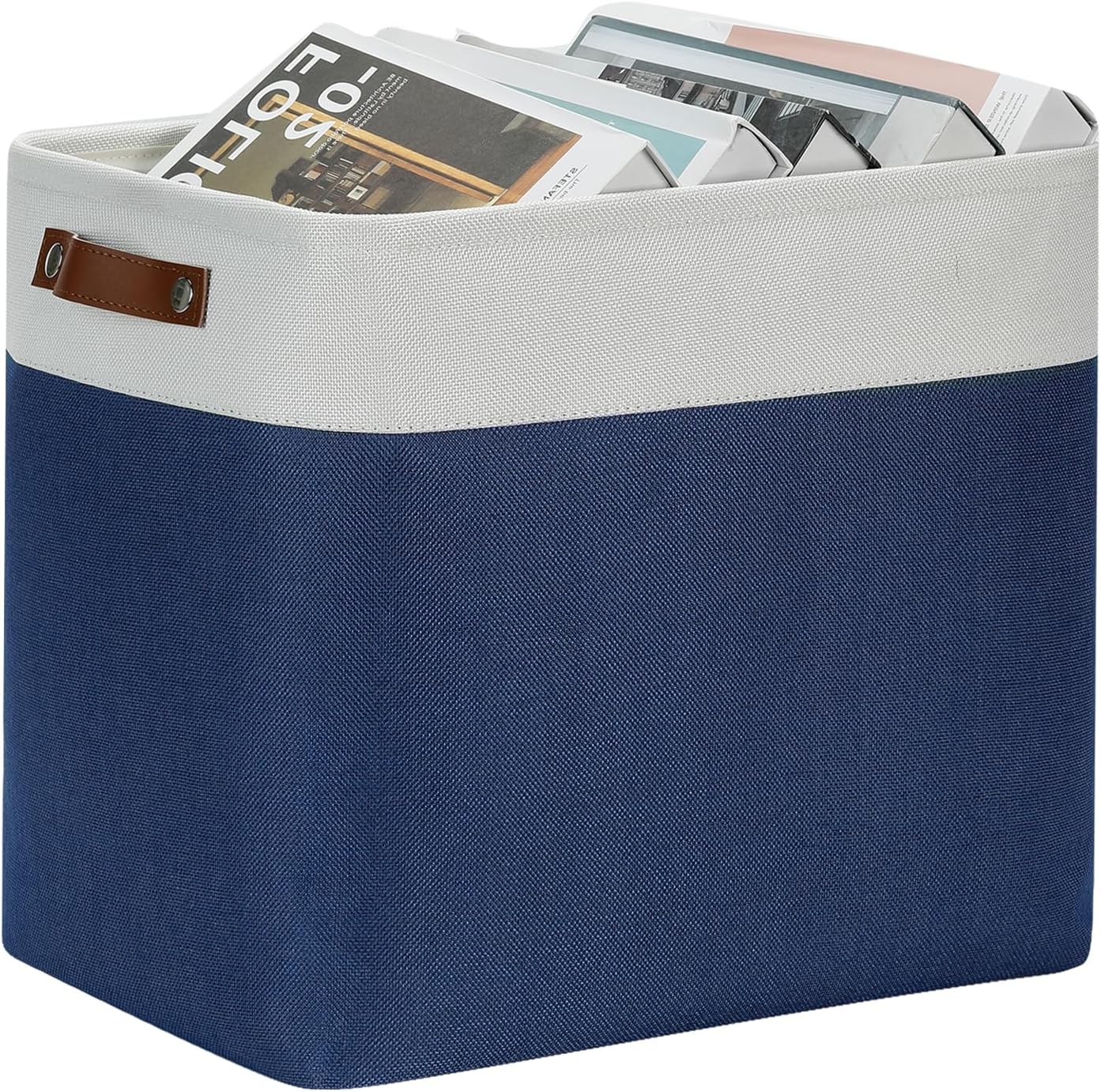 DULLEMELO Large Storage Basket 17"x12"x15",Fabric Organizer Bin for Storage Clothes, Toys, Books,Storage Bin with Handles for Bedroom, Closet, Nursery (White&Blue,1 Pack)