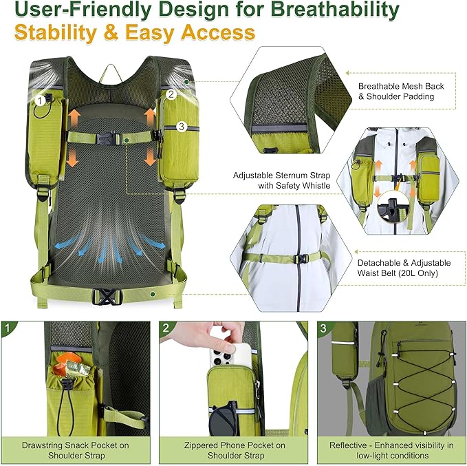 BECOJADDE Hiking Backpack 20L Small Backpack Packable Day pack Water Resistant - Image 2