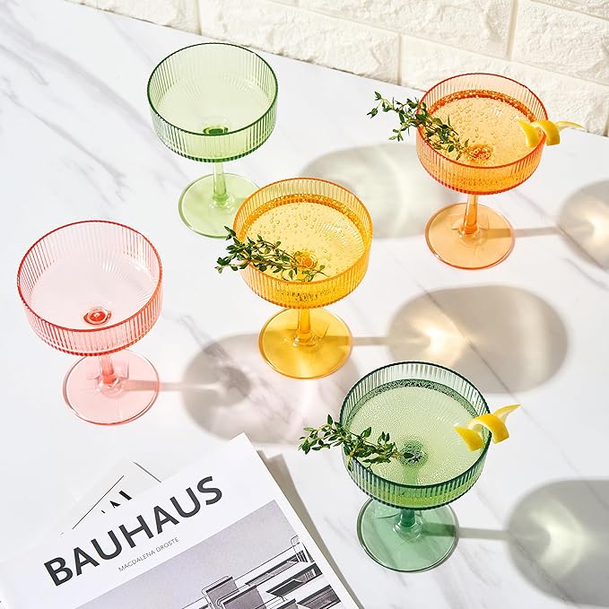 Khen Shatterproof Acrylic Ribbed Vintage Art Deco Martini, Champagne & Cocktail - Image 6