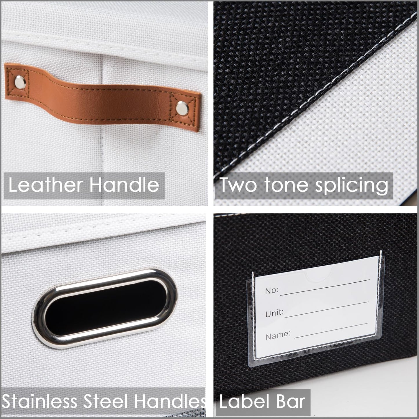 PRANDOM Foldable Storage Bins with Handles [3-Pack] Fabric Collapsible Storage Boxes Baskets Cubes Containers with Handles for Closet Living Room Bedroom (Black & White 11.5x8.5x6.7'')