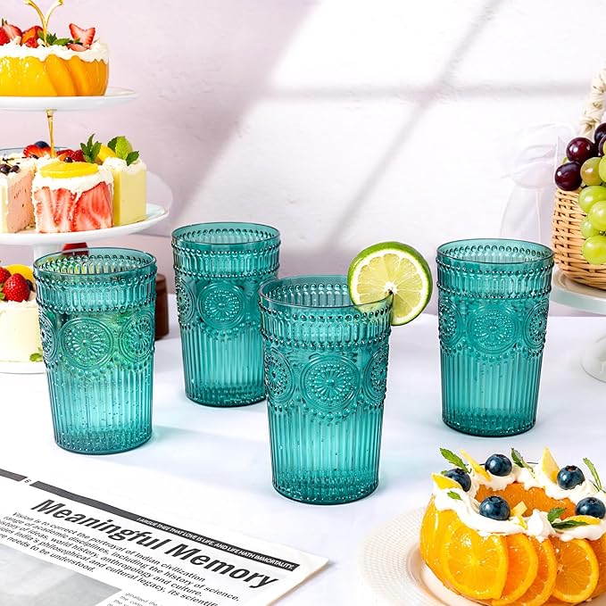 Ciaell 12 Pack Romantic Plastic Water Glasses - 14 Oz Green Vintage Drinking - Image 8