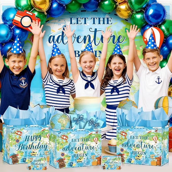 Travel World Map Birthday Gift Bag Double-Sided Let the Adventure Begin Gift - Image 5