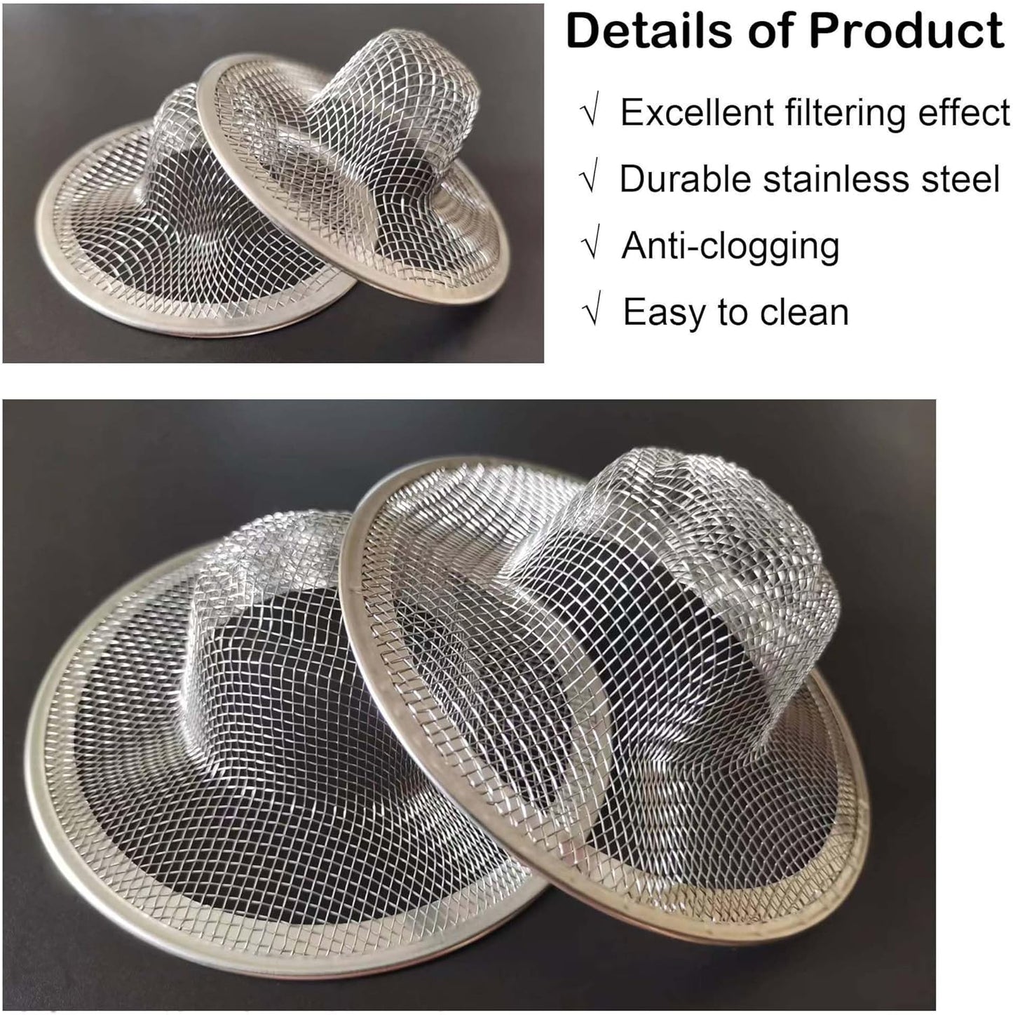 14PCS Drain Mesh Basket, 2.125'' & 2.75" Bathroom Mesh Sink Drain Strainer Screen Cover Small Slop Basket Filter Trap Tub Drain Screen Hair Catcher for Lavatory RV Shower Floor Utility Drain