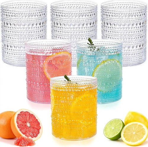 18PCS Plastic Hobnail Drinking Glasses - 14 Oz Clear Vintage Glasses Mixed by Joyido