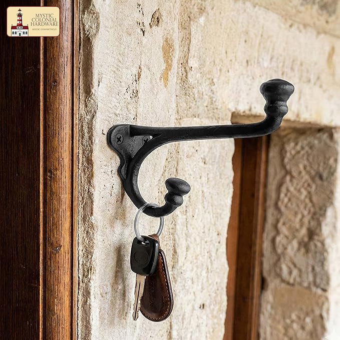 Mystic Colonial Rustic Cast Iron Wall Hooks Heavy Duty Retro Utility Hooks - Image 5