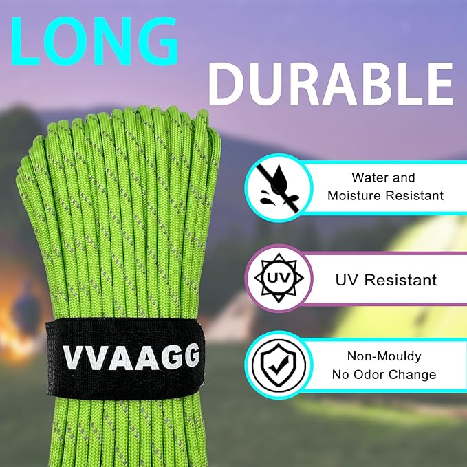 VVAAGG Reflective Paracord Rope 100FT, 7 Strand Nylon para Cord Lanyard Utility - Image 2
