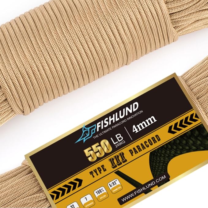 Paracord 550 lb, 7 Strand Paracord Rope 250ft 4mm, Nylon Parachute Cord by FISHLUND